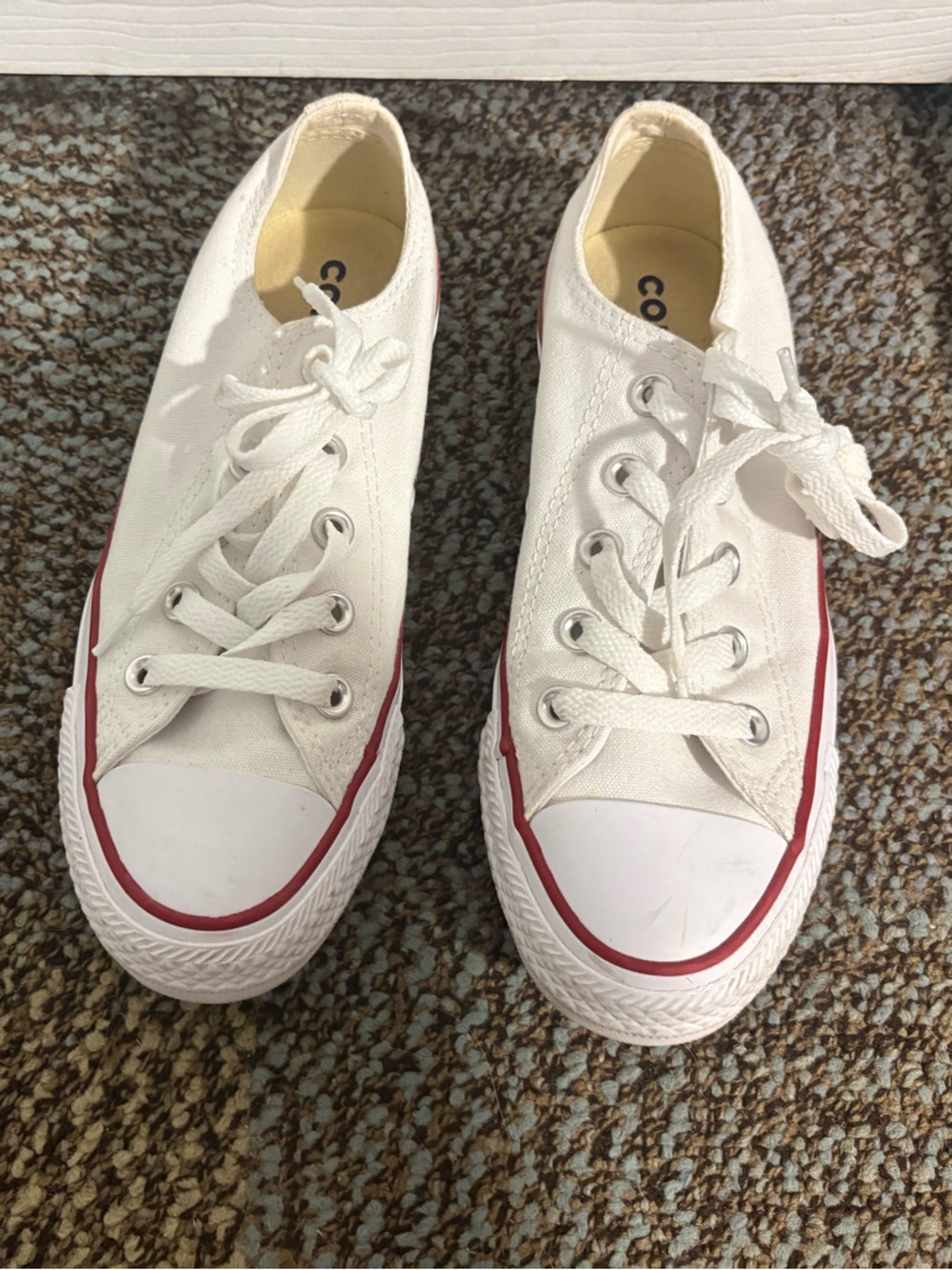 Converse Kids White Low-Top Sneakers with Red Trim